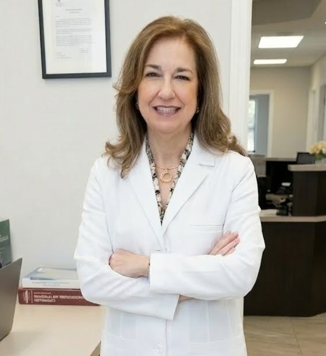 Dr. Maria A Smith in her clinic Dr. Maria Smith, DMD, standing in her modern Shelton dental office, representing a legacy of precision family dentistry and clinical excellence since 1946.
