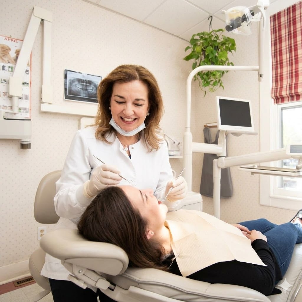 Dr. Maria checking a patient Dr. Maria Smith, a leading Shelton dentist, specializing in precision and family dentistry.